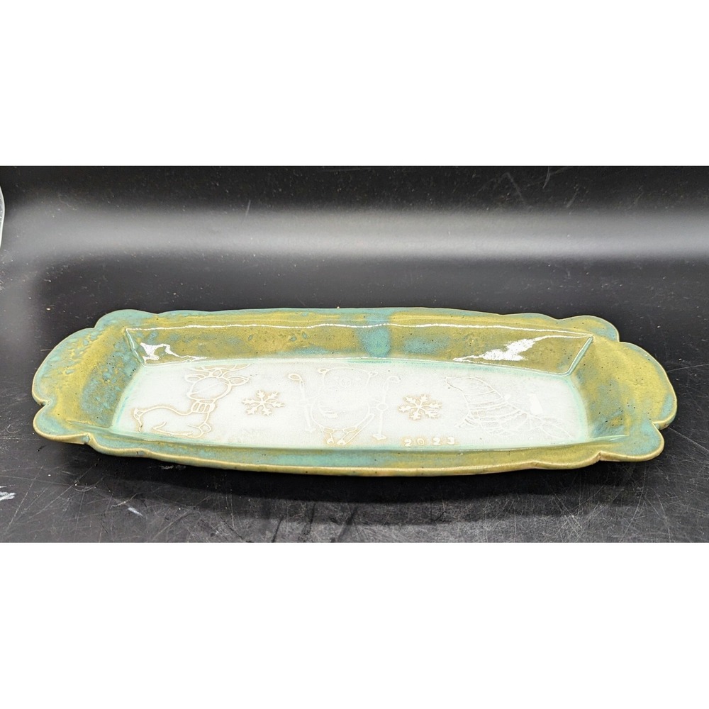 Sacred Mud Ceramic Studio‎ Pottery Christmas Winter Dish 12.75" Deer Seal Bear